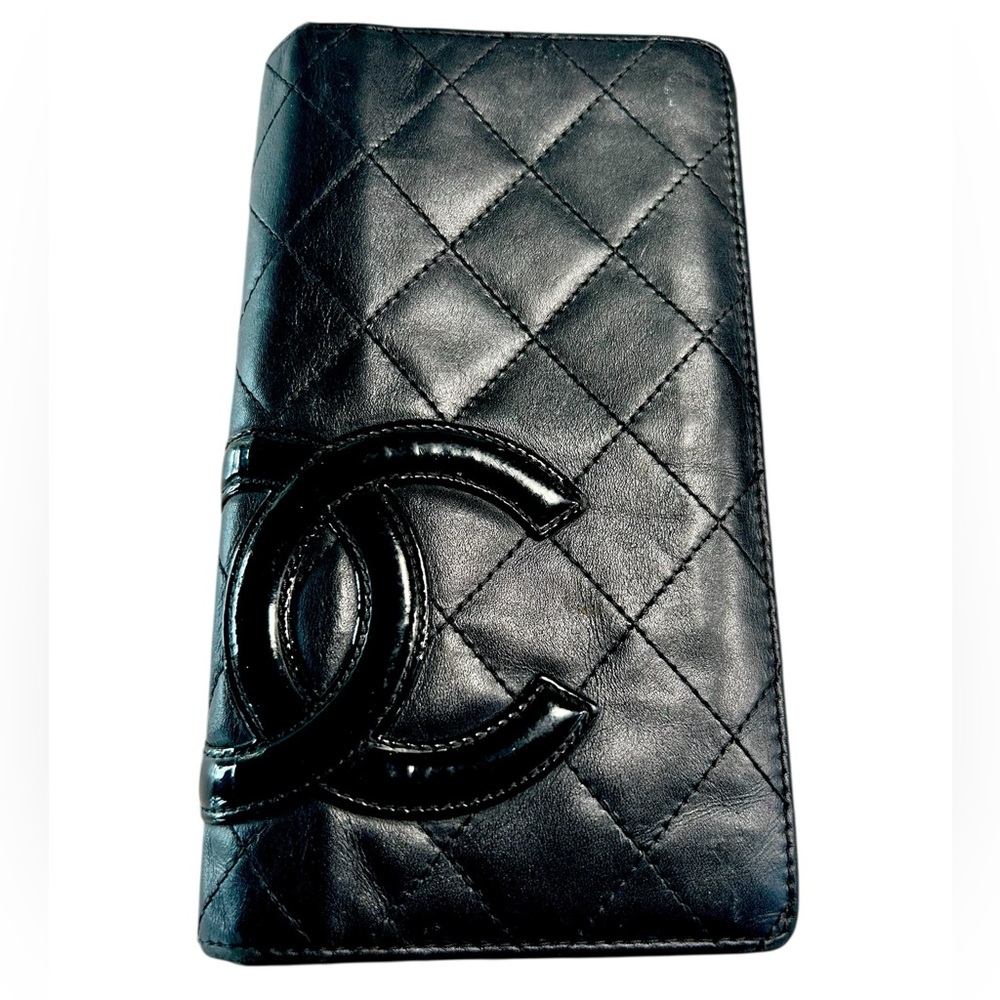 Chanel Black Cambon Quilted Leather Wallet Hot Pink Interior Black CC Classic
